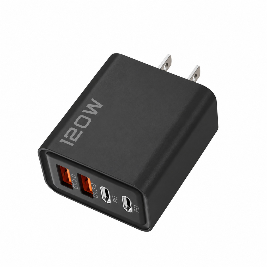 4-Port USB Wall Charger - US Plug, Black