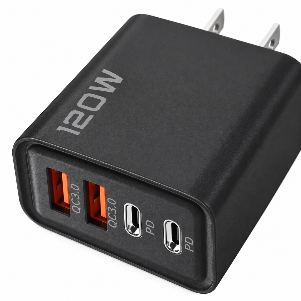 4-Port USB Wall Charger - US Plug, Black