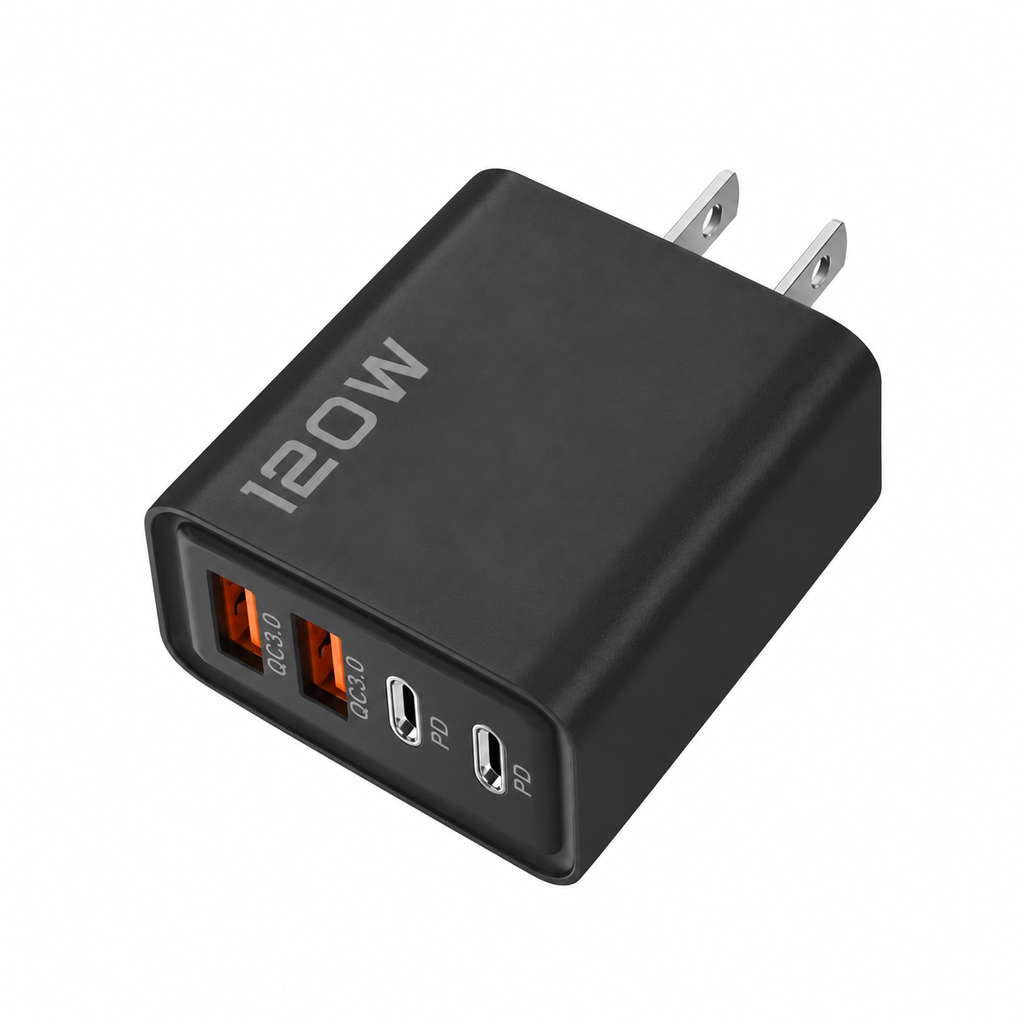 4-Port USB Wall Charger - US Plug, Black